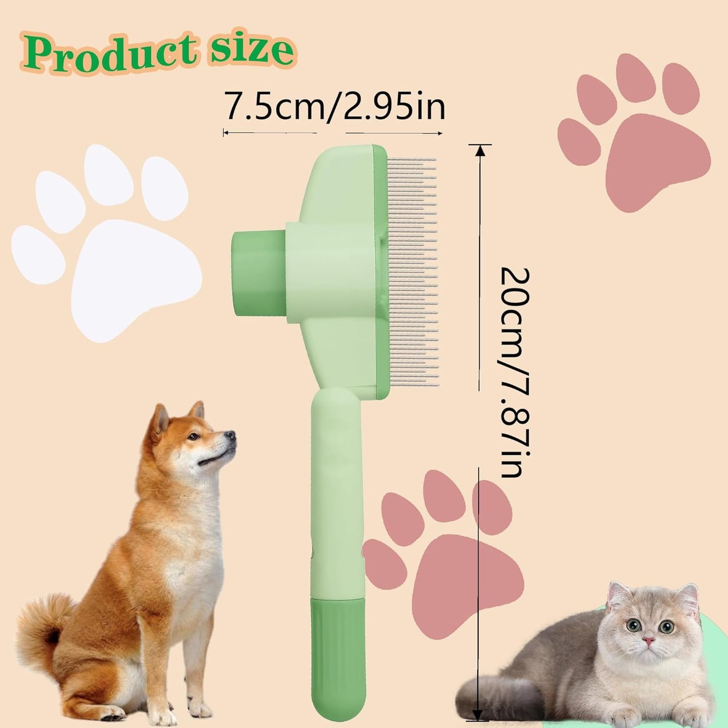 Cat Comb Dog Comb Pet Hair Removal Tool Flea Comb For Cats And Dog Lice Comb Cat Brush With Release Button Self-Cleaning With Long & Short Stainless Steel Metal Teeth For Shedding