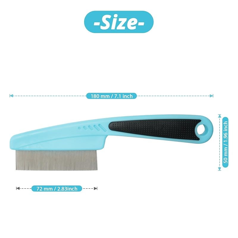 Flea and Lice Comb for Dogs and Cats - Promotes Hair Growth, Removes Loose Hair, Knots, and Flakes - Rubber Handle Brush for Pet Grooming (Pink)