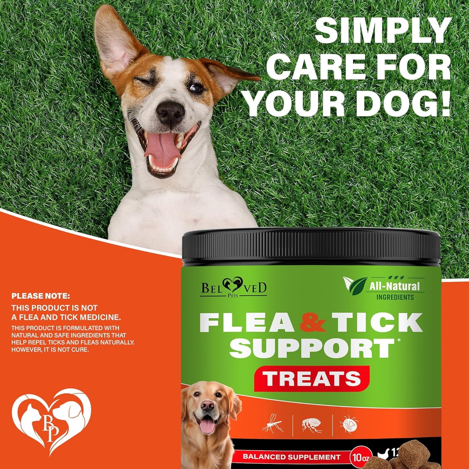 Beloved Pets Natural Flea & Tick Support Bacon Flavored Soft Chew for Skin & Coat Supplement for Dogs, 10-oz Jar (Bacon)
