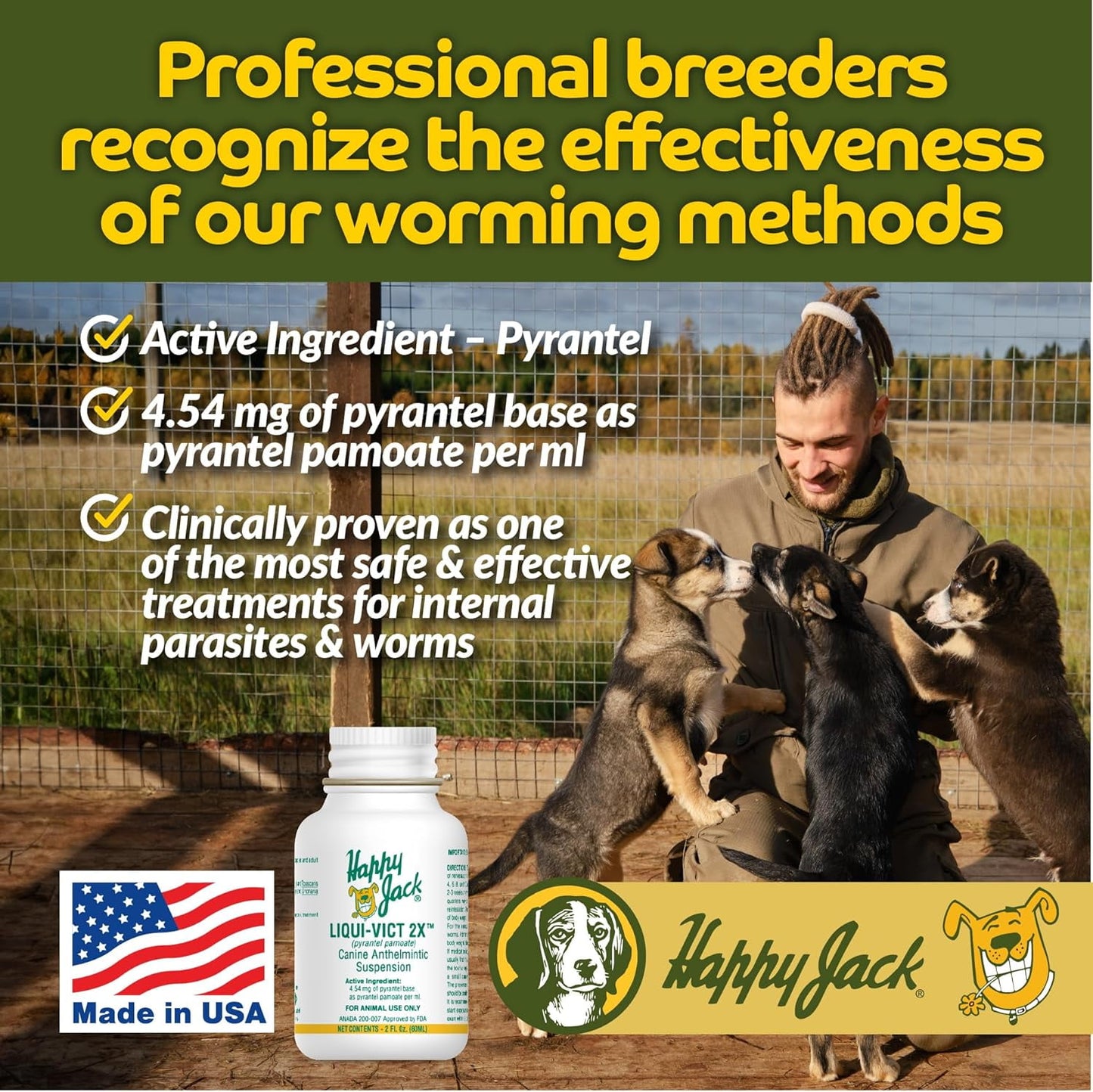Happy Jack® Liqui-Vict 2X Dog Canine Wormer Round Hook Worms Parisites 2 oz