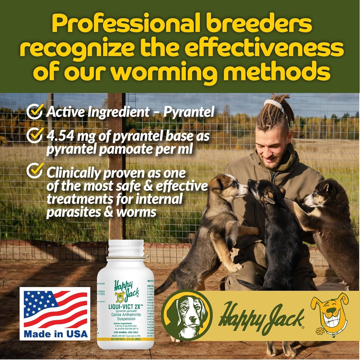 Happy Jack® Liqui-Vict 2X Dog Canine Wormer Round Hook Worms Parisites 2 oz
