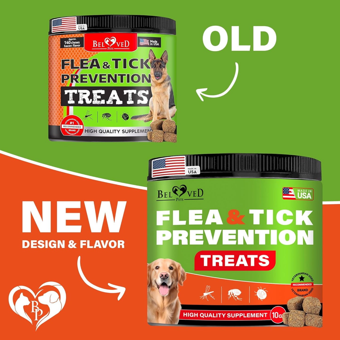Beloved Pets Natural Flea & Tick Support Bacon Flavored Soft Chew for Skin & Coat Supplement for Dogs, 10-oz Jar (Bacon)