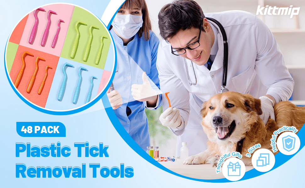 48 Pack Tick Removal Tool Tick Remover for Dogs, Cats and Humans Plastic Tick Puller Tick Grabber, 8 Sizes