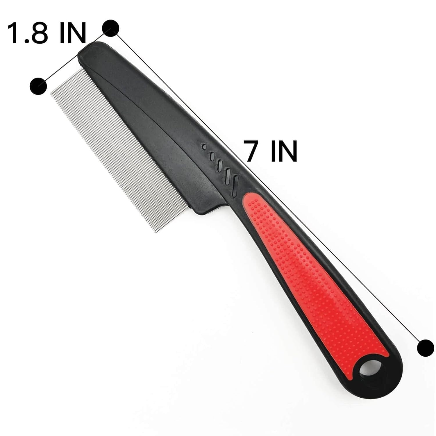 Flea Comb with Rubber Handle, Fine Teeth Grooming Comb for Dogs & Cats (Red)