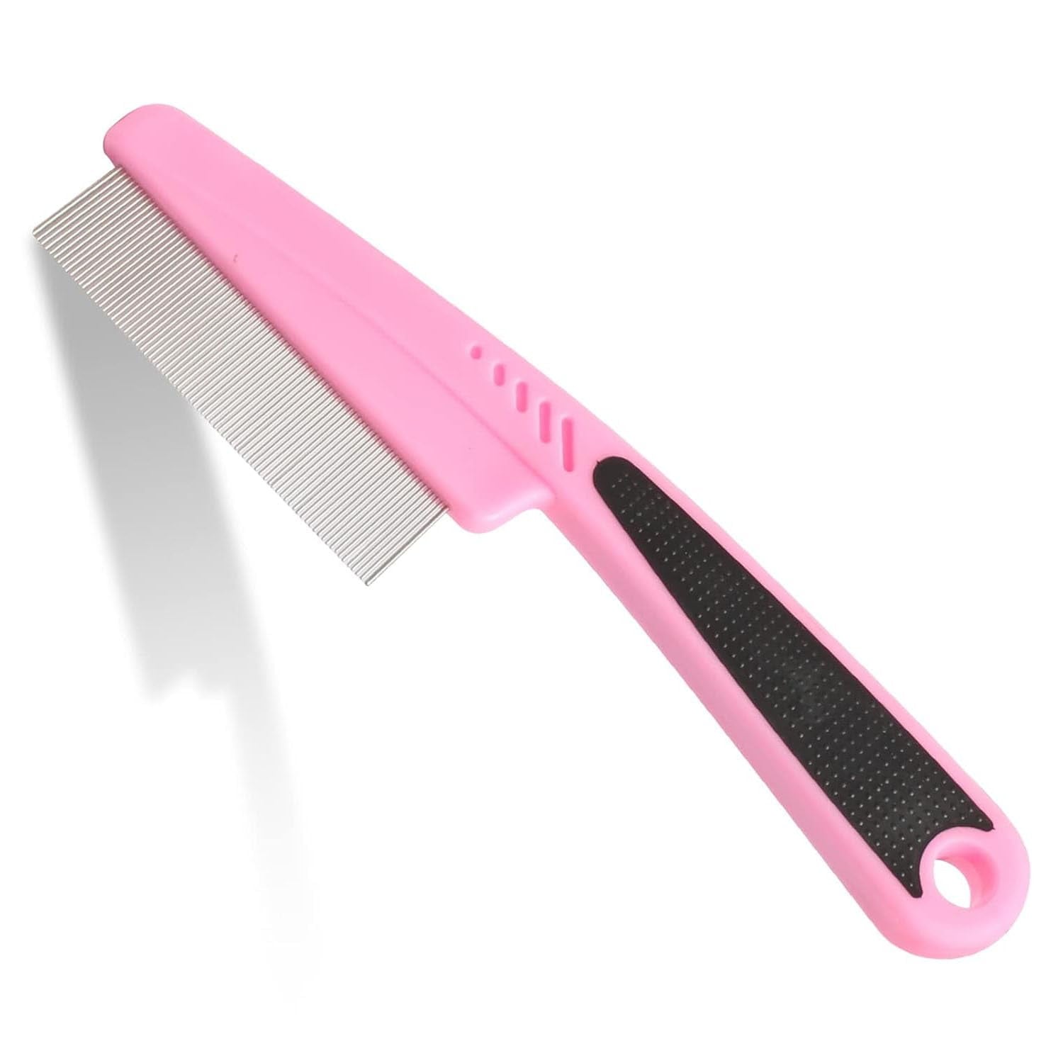 Flea and Lice Comb for Dogs and Cats - Promotes Hair Growth, Removes Loose Hair, Knots, and Flakes - Rubber Handle Brush for Pet Grooming (Pink)