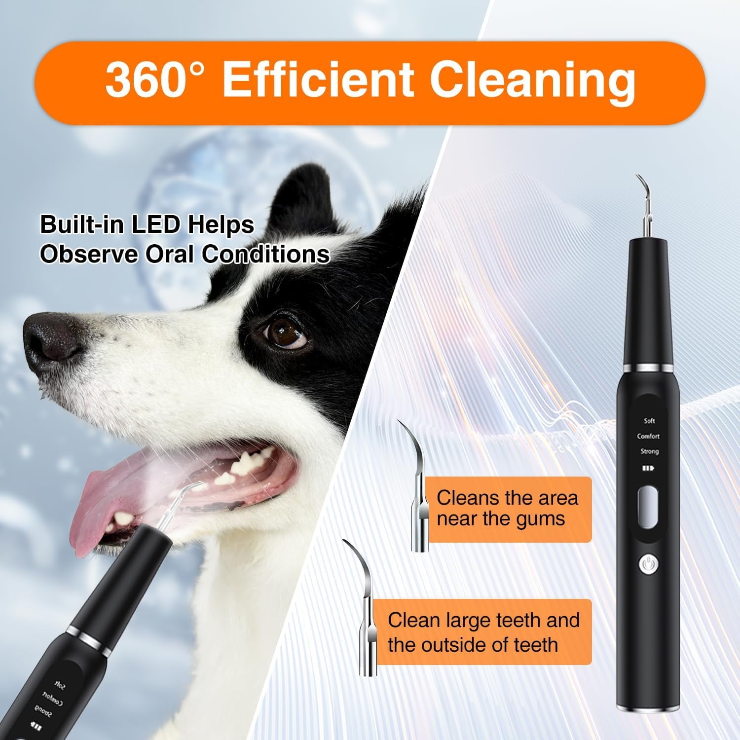 Aorsher Dog Plaque Remover for Teeth, Pet Tooth Cleaner, Dog Teeth Cleaning Kit - Teeth Cleaner with LED Light and Tartar Remover,  Dog Toothbrush Protect Gums
