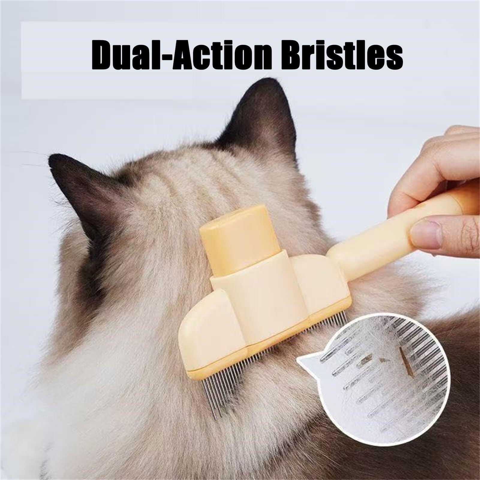 A Self-Cleaning Pet Flea Comb Grooming Brush, Pet Flea Comb for Cats & Dogs, Pet Hair Removal Comb Flea Comb, 2-in-1 Cat Brush for Shedding (Yellow+Green)