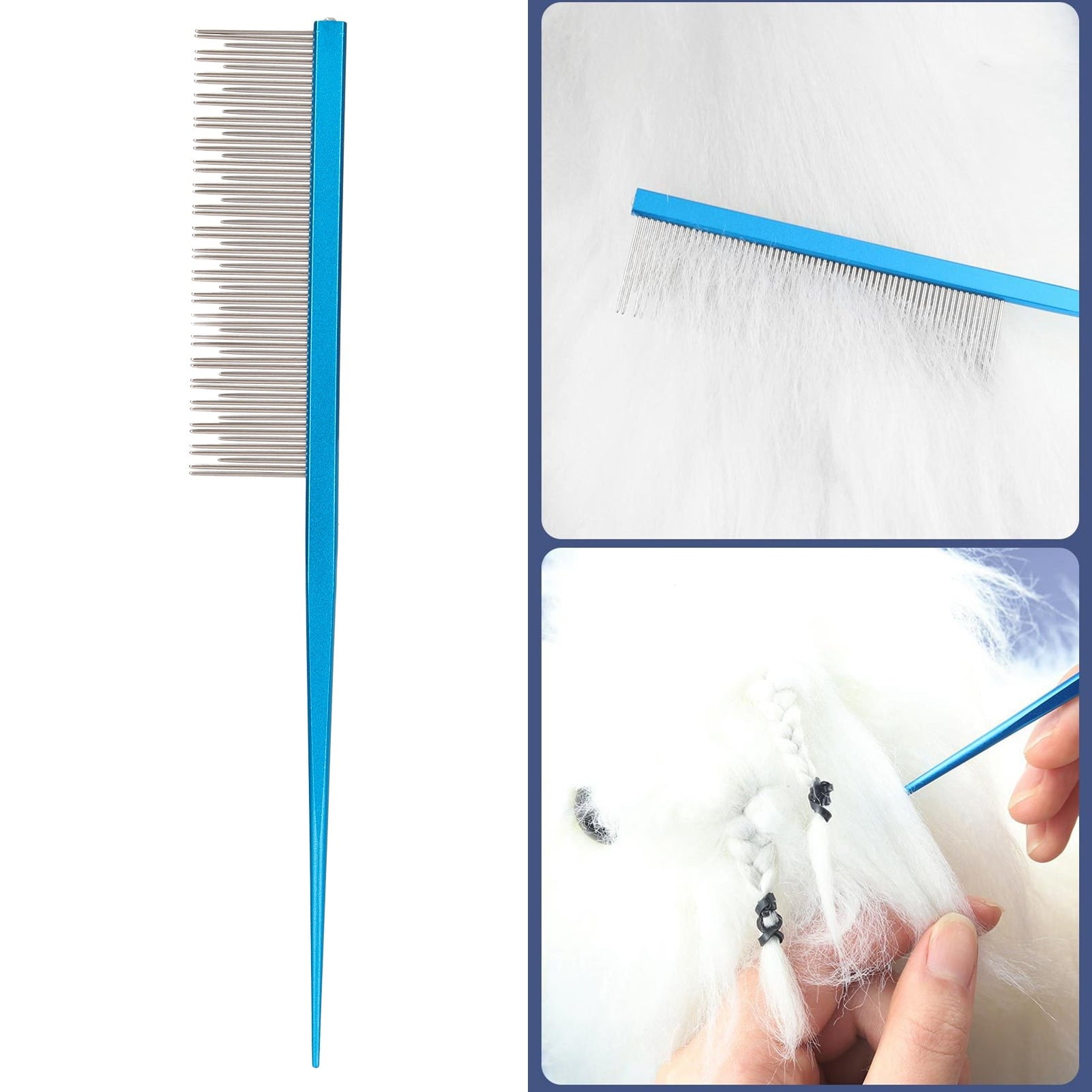 Dog Comb Pet Hair Comb with Long and Short Stainless Steel Teeth for Removing Tangles and Knots,Blue