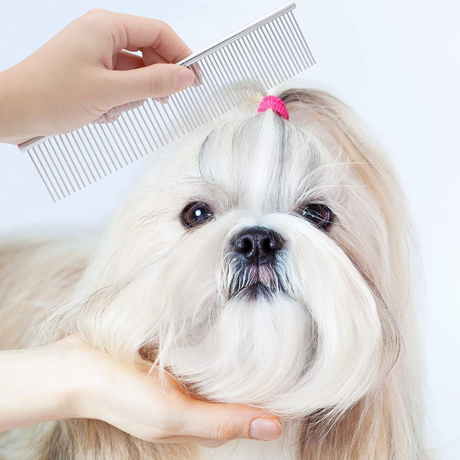 Metal Dog Combs for Cats Dogs, Pet Grooming Combs Set with Round Teeth for Dogs Cats and Other Pets Removing Tangles and Knots