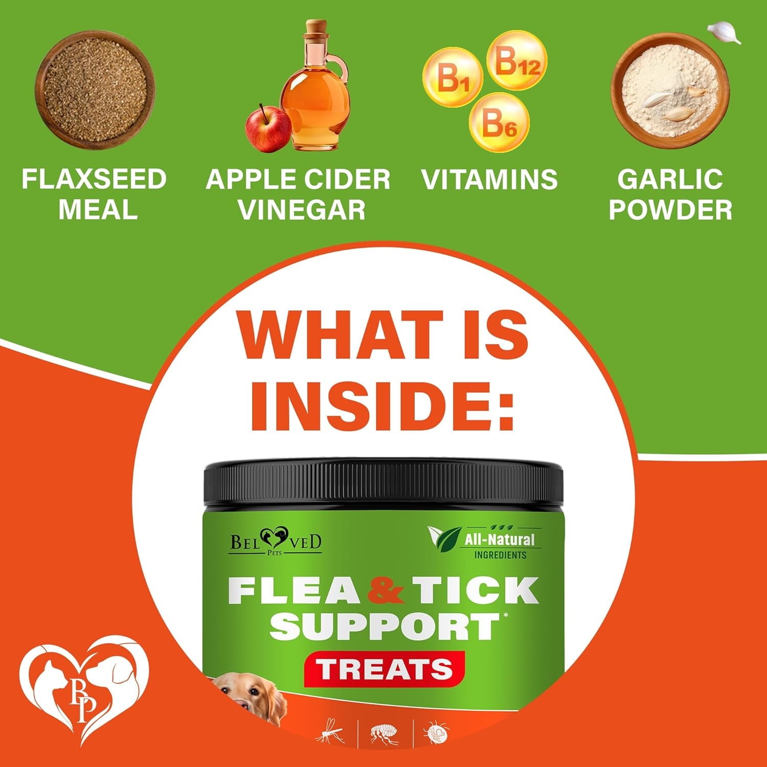 Beloved Pets Natural Flea & Tick Support Bacon Flavored Soft Chew for Skin & Coat Supplement for Dogs, 10-oz Jar (Bacon)