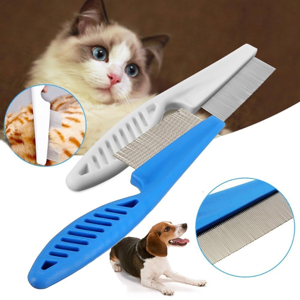 1x Dog Pet Cat Flea Comb Brush Teeth Grooming Self Cleaner L0E4 White Tools R2M5