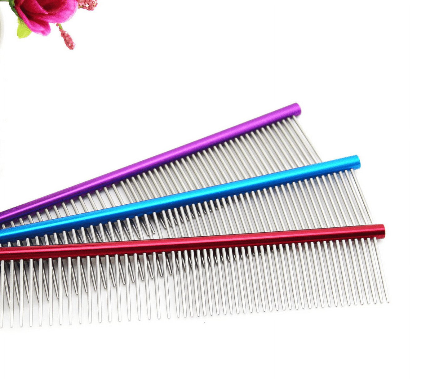 Shldybc Dog Comb for Removes Tangles and Knots - Cat Comb for Removing Matted Fur - Grooming Tool with Stainless Steel Teeth and Non-Slip Grip Handle - Best Pet Hair Comb for Home Grooming Kit