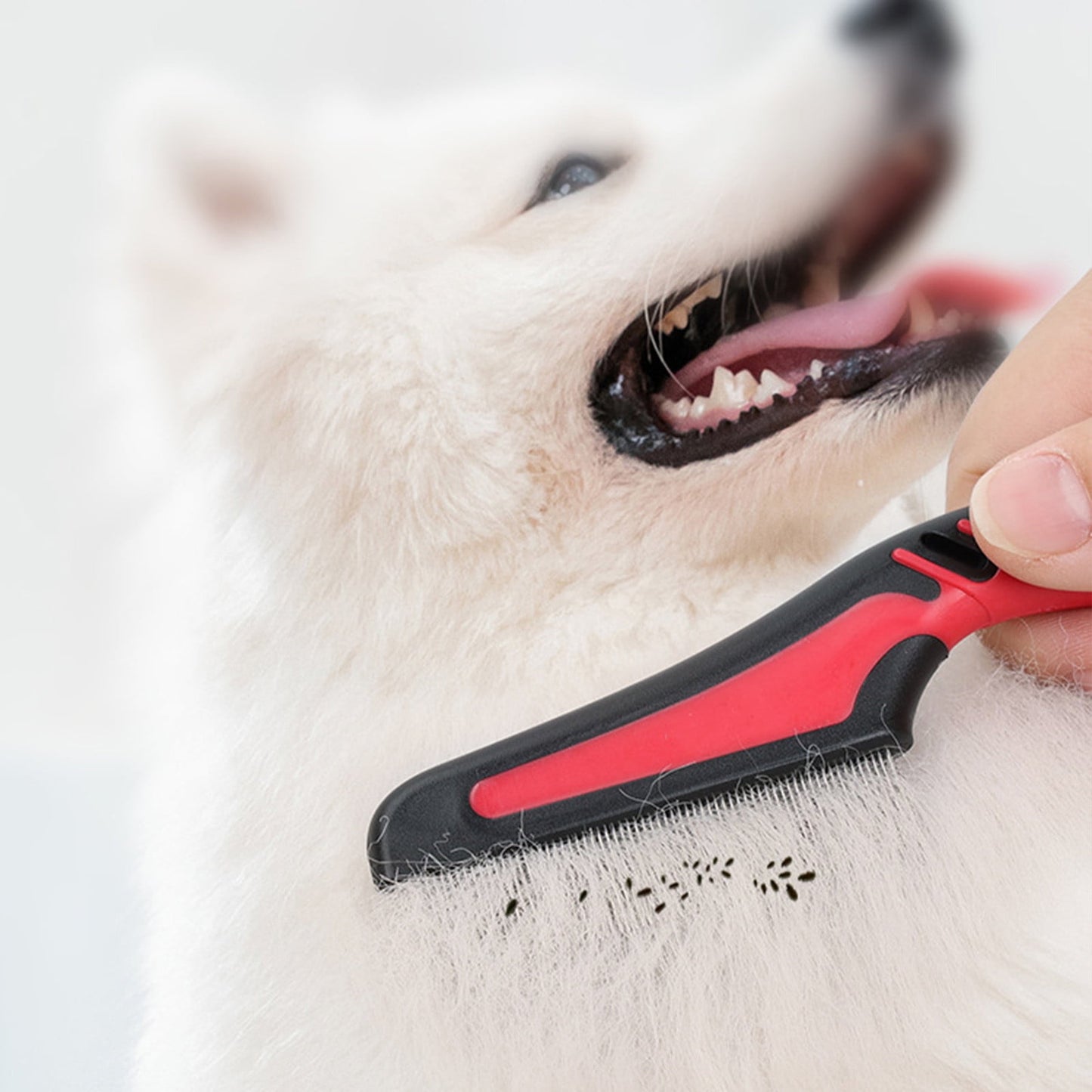 Pet Flea Comb Double Row | Lice & Tick Removal Tool | Long Handle Grooming Accessory for Dogs Cats Rabbits | Anti-scratch Rounded Teeth | 15.3cm | Pet Hair Care Comb
