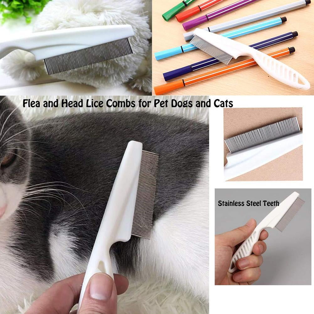 1x Dog Pet Cat Flea Comb Brush Teeth Grooming Self Cleaner L0E4 White Tools R2M5