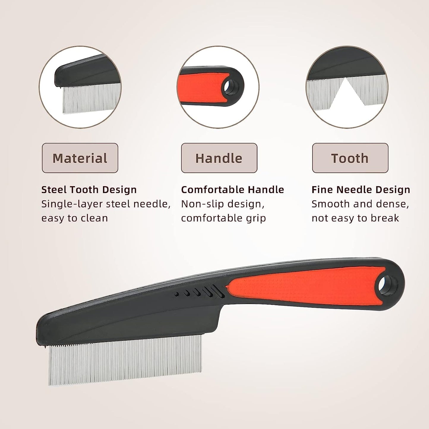 Flea Comb, Dandruff Comb, Multifunction Stainless Steel Fine Tooth Comb Head Nit Removal Hair Comb Cat Dog Pet Grooming Scalp Flea Comb, Easy to Hold