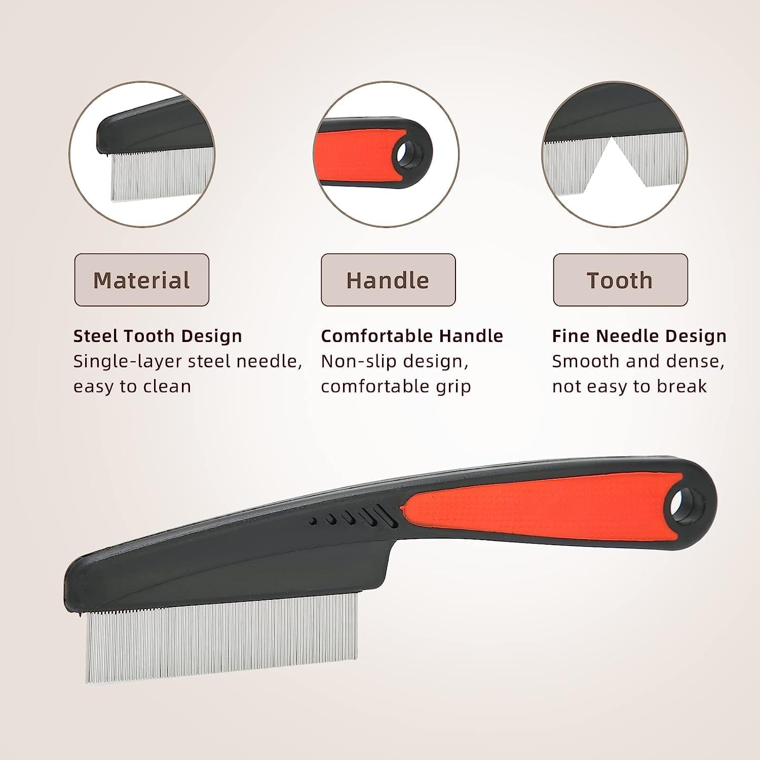 Flea Comb, Dandruff Comb, Multifunction Stainless Steel Fine Tooth Comb Head Nit Removal Hair Comb Cat Dog Pet Grooming Scalp Flea Comb, Easy to Hold