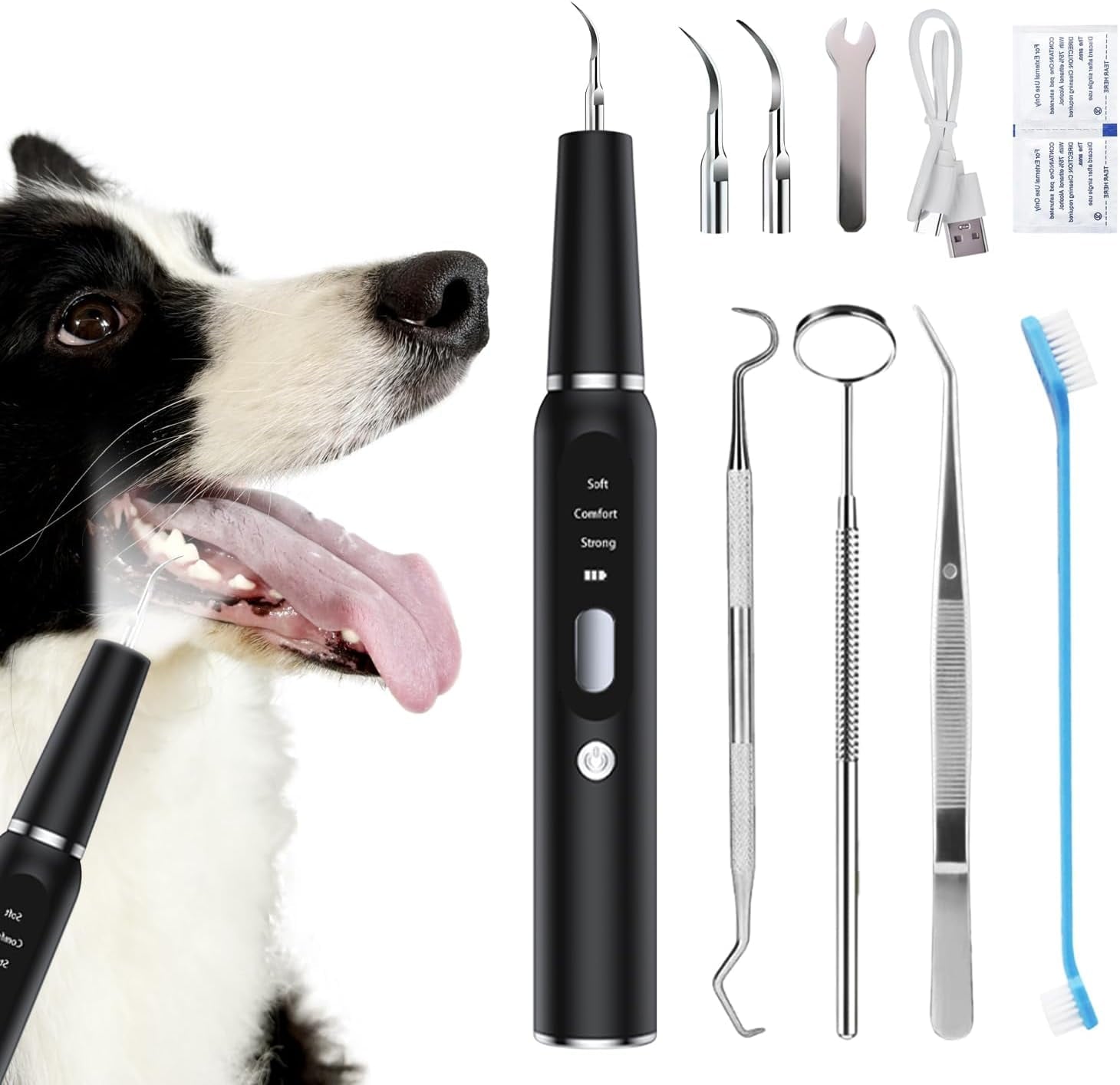 Aorsher Dog Plaque Remover for Teeth, Pet Tooth Cleaner, Dog Teeth Cleaning Kit - Teeth Cleaner with LED Light and Tartar Remover,  Dog Toothbrush Protect Gums