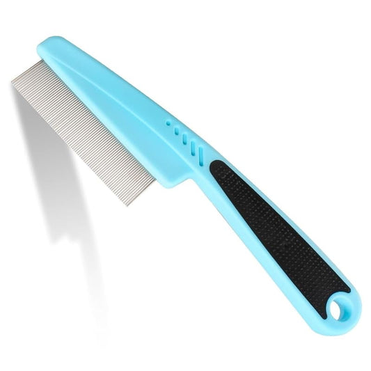 Flea and Lice Comb for Dogs and Cats - Promotes Hair Growth, Removes Loose Hair, Knots, and Flakes - Rubber Handle Brush for Pet Grooming (Pink)