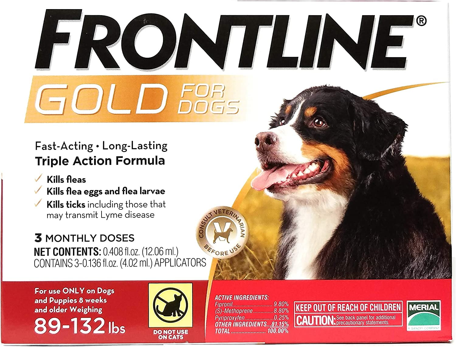 Frontline Gold for Dogs 89-132 lbs  Red  3 Month