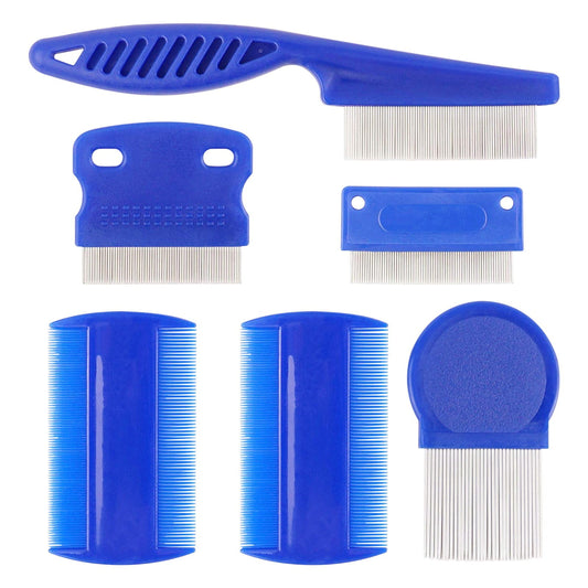 GERsome 6 Pack Flea Lice Comb, Stainless Steel Dog Cat Grooming Combs with Rounded Teeth,Double Sided Professional Pet Tear Stain Remover, Dematting Tool for Small, Medium & Large Pets