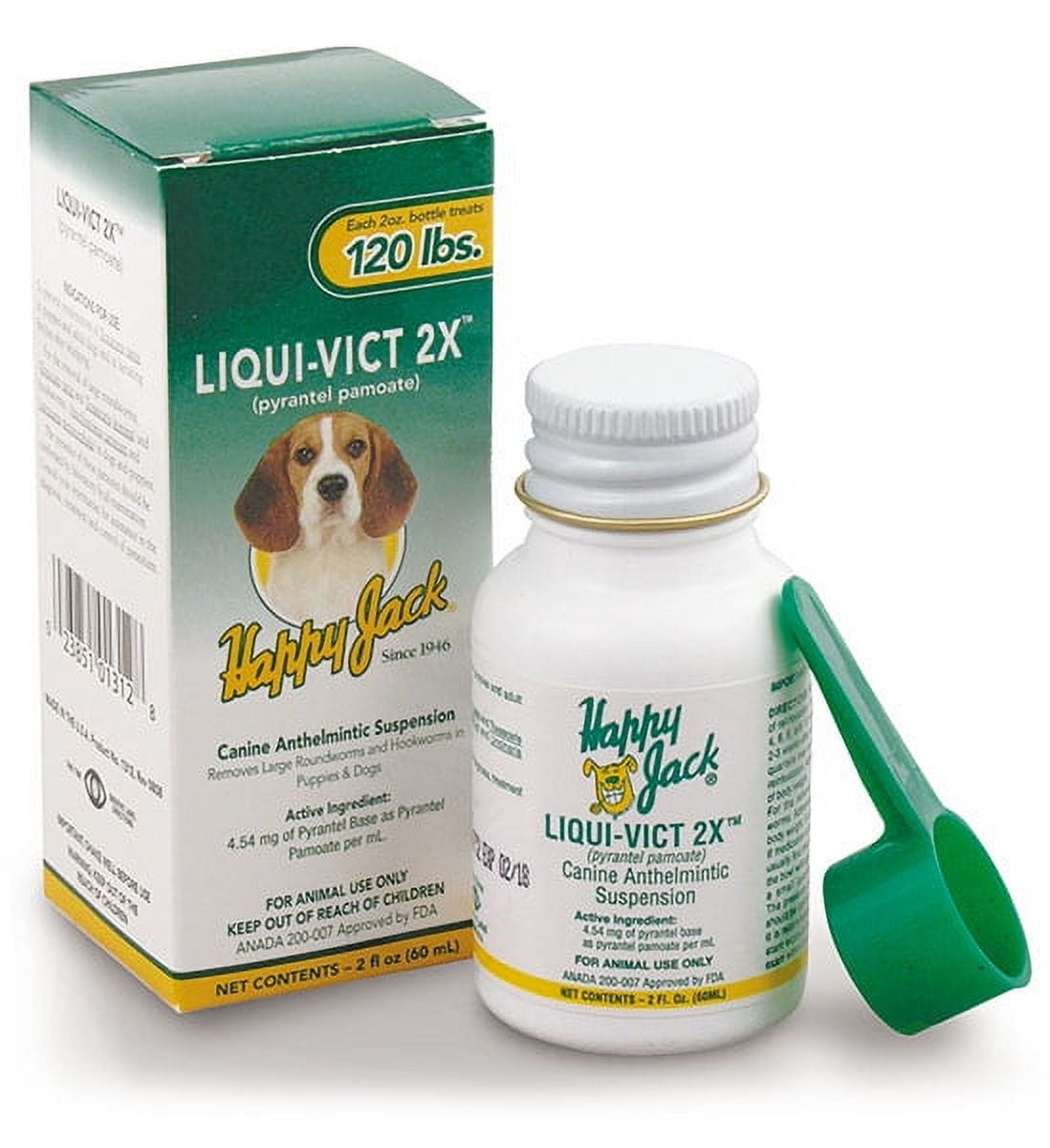 Happy Jack® Liqui-Vict 2X Dog Canine Wormer Round Hook Worms Parisites 2 oz