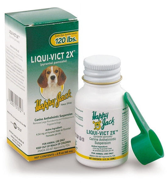 Happy Jack® Liqui-Vict 2X Dog Canine Wormer Round Hook Worms Parisites 2 oz