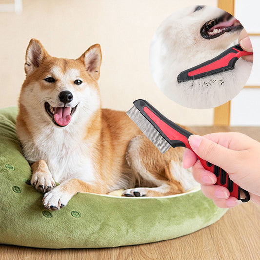 Qaailabf Pet Flea Comb for Dogs and Cats with Long Handle Double Rows Lice and Flea Removal Grooming Tool for Ticks and Lice Care Accessories 2.5x0.9x15.3cm