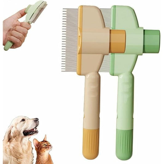 Saluqifa 2Pcs Pet Hair Removal Comb Flea Comb, 2025 New Cat Brush with Release Button, Cat Grooming Supplies, Cat Brush for Short and Long Hair Cats