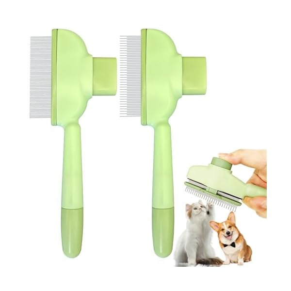 Saluqifa Flea Comb for Dogs and Cats with Release Button Fine Tooth Dog Comb for Grooming Massaging and Cleaning Remove Fleas Eggs Pet Hair Removal for Short and Long Hair 2 Pack