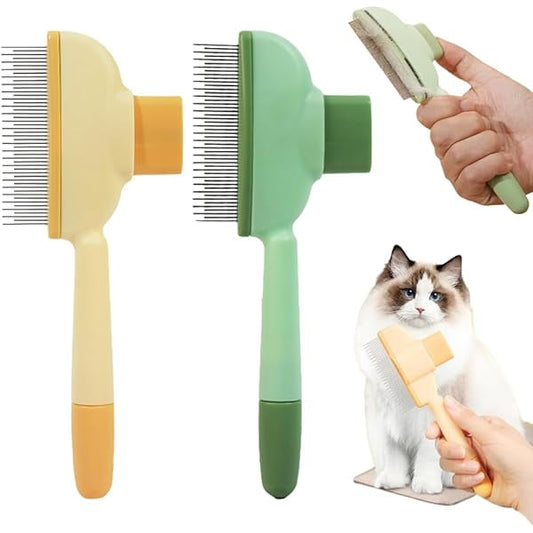 Saluqifa Pet Hair Comb, 2025 New Wider Cat Flea Comb with Release Button, 360 Degree Rotating Pet Grooming Brush for Cats Dogs (Green+Yellow)