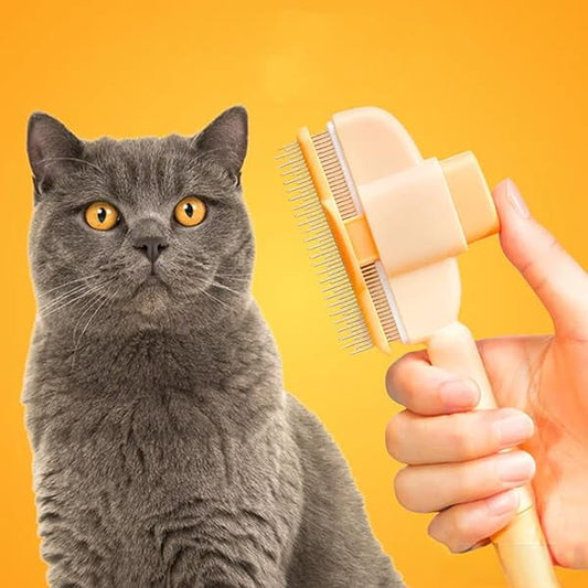 Saluqifa Removes Fur & Relieves Pain, Flea Comb for Cats, Self Cleaning Pet Flea Combs Grooming Brush for Long & Short Hair Cat Easy Clean Design (Yellow)