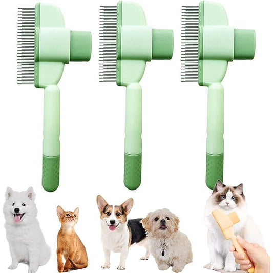 Saluqifa Zen Brush For Cats, Zenbrush™ Cat Comb - Removes Fur & Relieves Pain, Avatar Cat Comb for Long/Short Hair, Self Cleaning Pet Flea Combs Grooming Brush (3*Green)