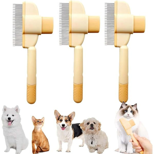 Saluqifa Zen Brush For Cats, Zenbrush Cat Comb - Removes Fur & Relieves Pain, Avatar Cat Comb for Long and Short Hair, Self Cleaning Pet Flea Combs Grooming Brush (3*Yellow)