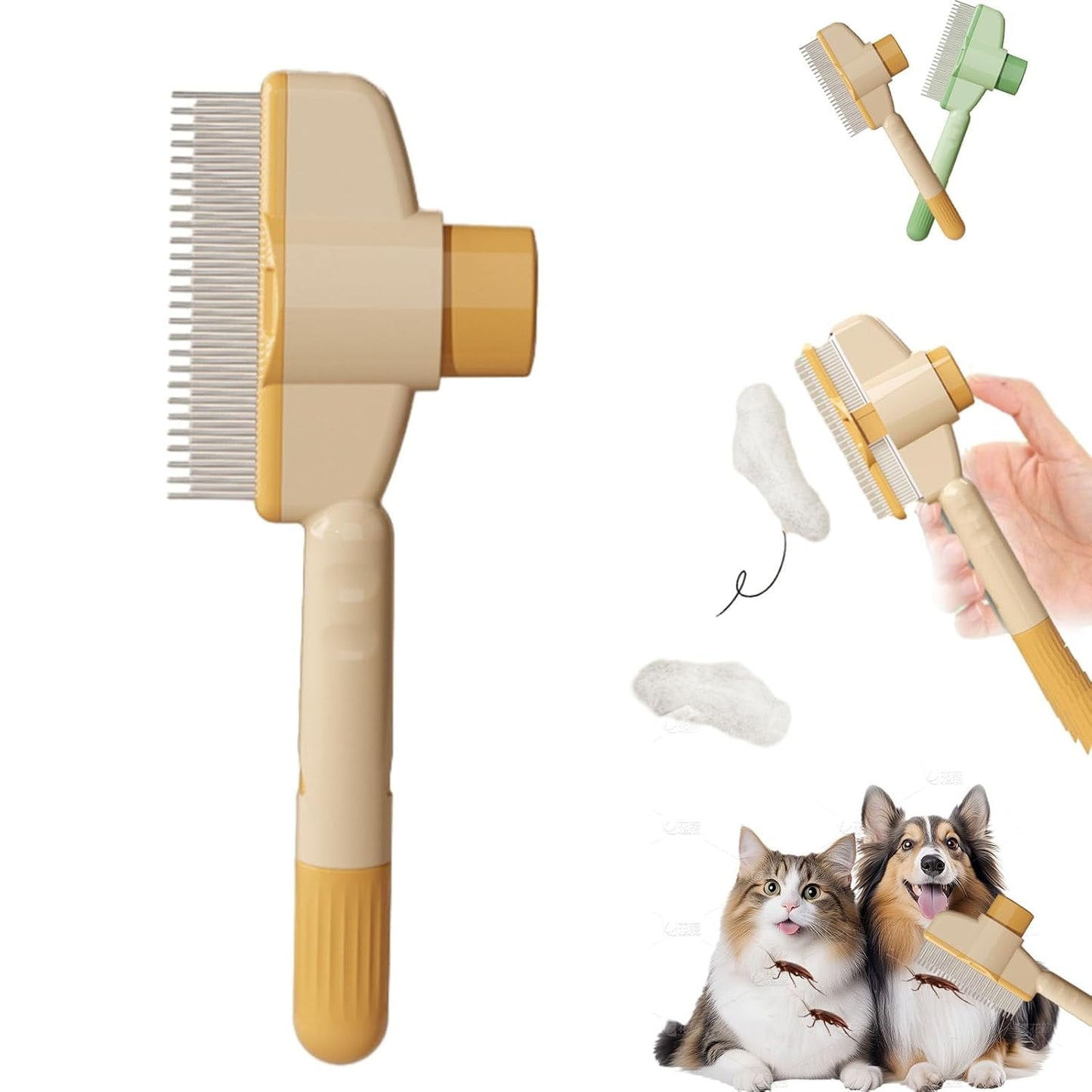 Self-Cleaning Pet Flea Comb Grooming Brush, 2025 New Pet Hair Removal Comb Flea Comb with Release Button, Pet Flea Comb for Cats & Dogs, Pet Grooming Brush for Short&long Hair (Green)