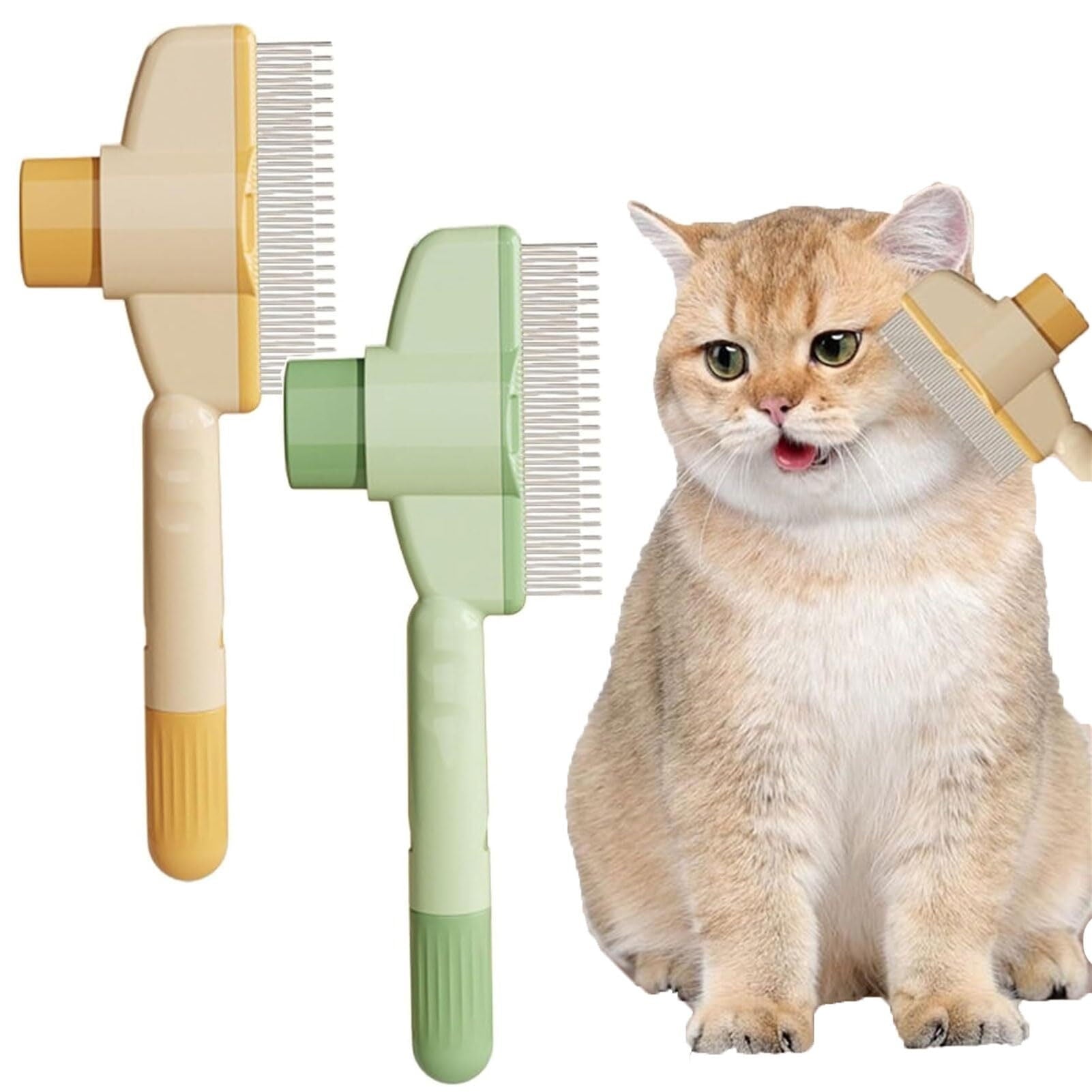 A Self-Cleaning Pet Flea Comb Grooming Brush, Pet Flea Comb for Cats & Dogs, Pet Hair Removal Comb Flea Comb, 2-in-1 Cat Brush for Shedding (Yellow+Green)