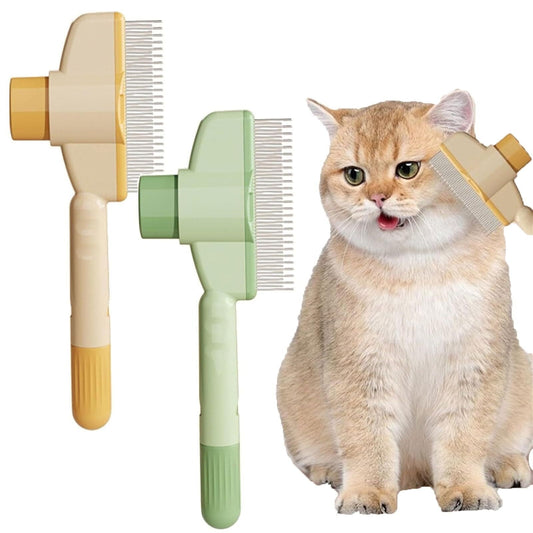 A Self-Cleaning Pet Flea Comb Grooming Brush, Pet Flea Comb for Cats & Dogs, Pet Hair Removal Comb Flea Comb, 2-in-1 Cat Brush for Shedding (Yellow+Green)