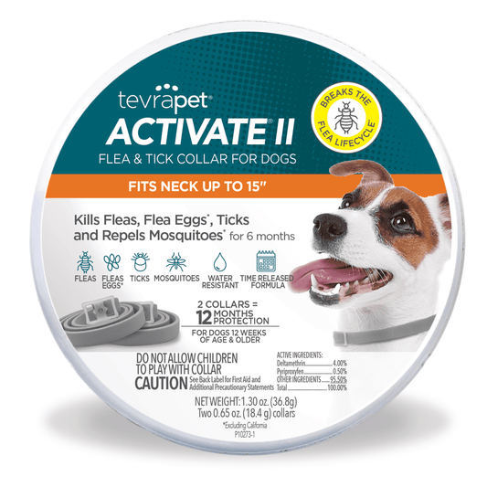 TevraPet Activate II Flea & Tick Collar for Small Dogs, 6 Months Prevention, 2 Count
