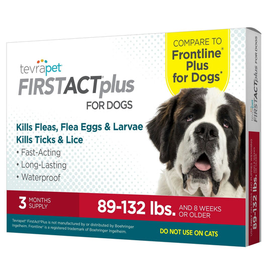 TevraPet FirstAct Plus Flea and Tick Prevention for Extra Large Dogs 89-132 lbs, 3 Monthly Treatments