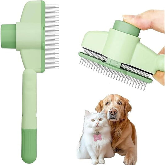 YJJSKEJI Zen Brush for Cats - Self Cleaning Cat Comb with Long & Short Stainless Steel Teeth | Zenbrush Pet Grooming Tool for Shedding Hair Removal, Massage & Flea Control (2pcs) (Green)