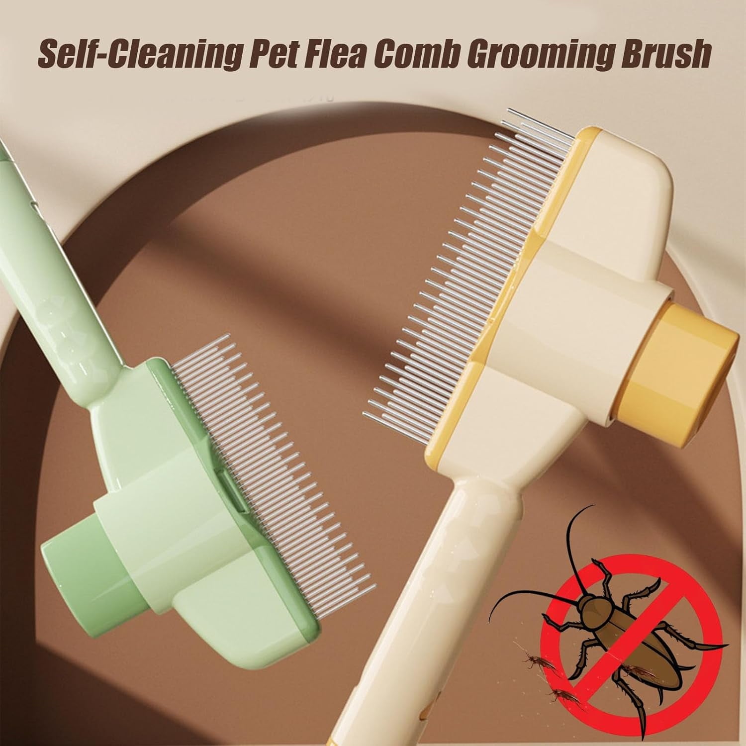 Self-Cleaning Pet Flea Comb Grooming Brush, 2025 New Pet Hair Removal Comb Flea Comb with Release Button, Pet Flea Comb for Cats & Dogs, Pet Grooming Brush for Short&long Hair (Green)