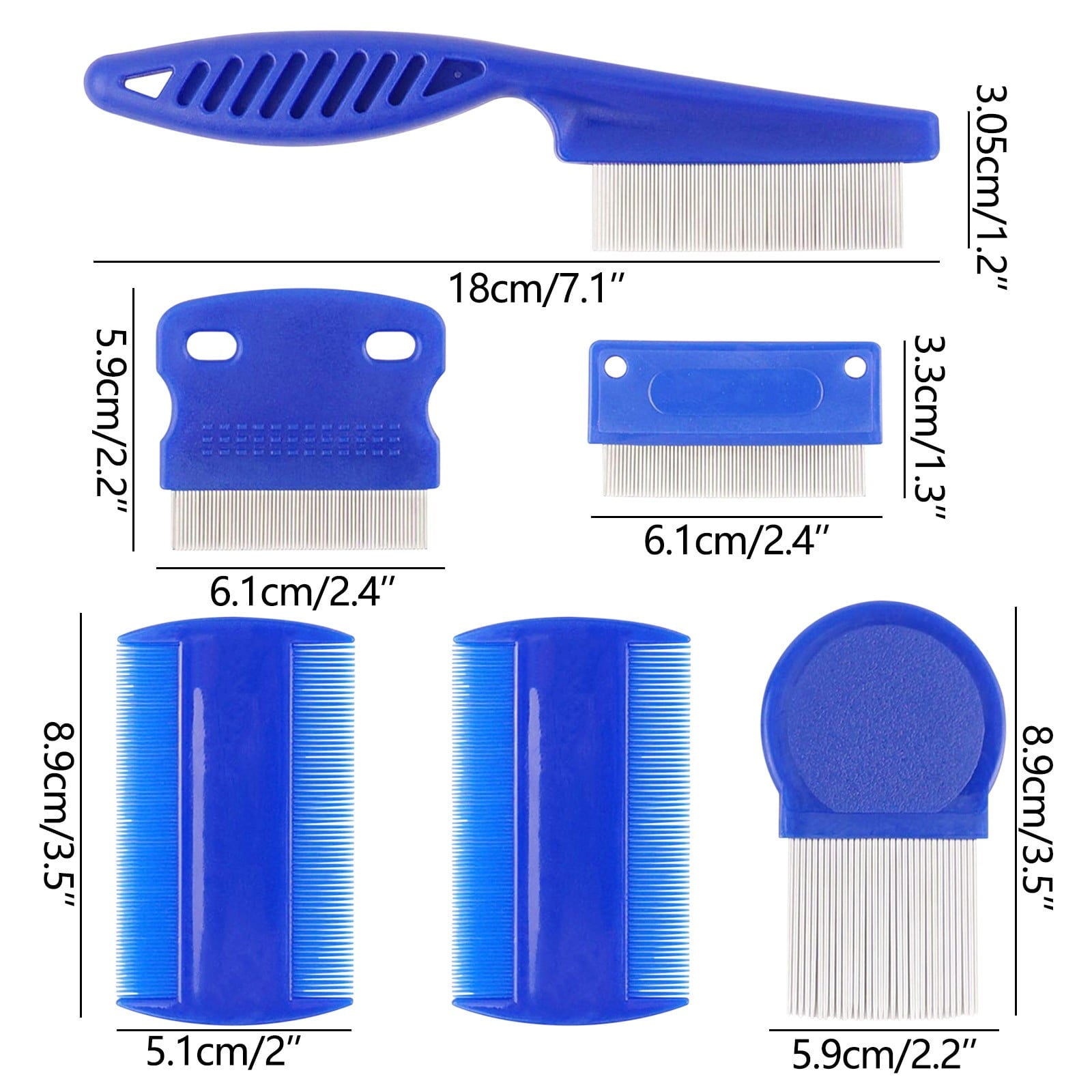 GERsome 6 Pack Flea Lice Comb, Stainless Steel Dog Cat Grooming Combs with Rounded Teeth,Double Sided Professional Pet Tear Stain Remover, Dematting Tool for Small, Medium & Large Pets