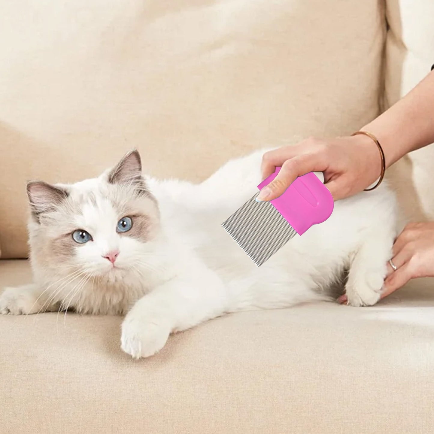 4-in-1 Pet Grooming Kit, Flea, Tear Stain, Deshedding & Fine Tooth Combs for Dogs, Cats, and Small Animals, Stainless Steel with Ergonomic Non-Slip Handles