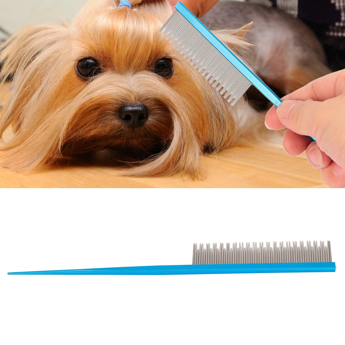 Dog Comb Pet Hair Comb with Long and Short Stainless Steel Teeth for Removing Tangles and Knots,Blue