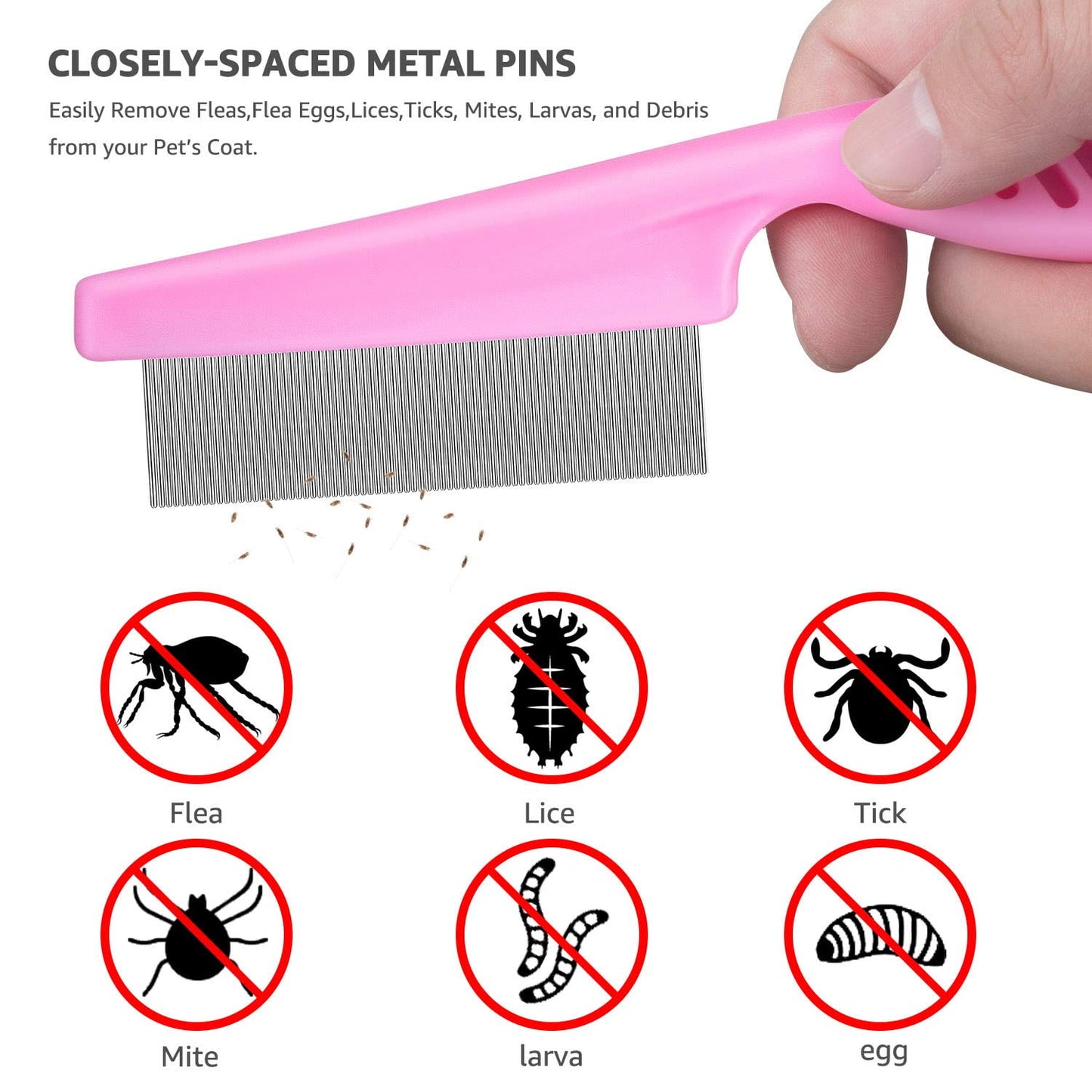 Metal Dog Combs for Cats Dogs, Pet Grooming Combs Set with Round Teeth for Dogs Cats and Other Pets Removing Tangles and Knots