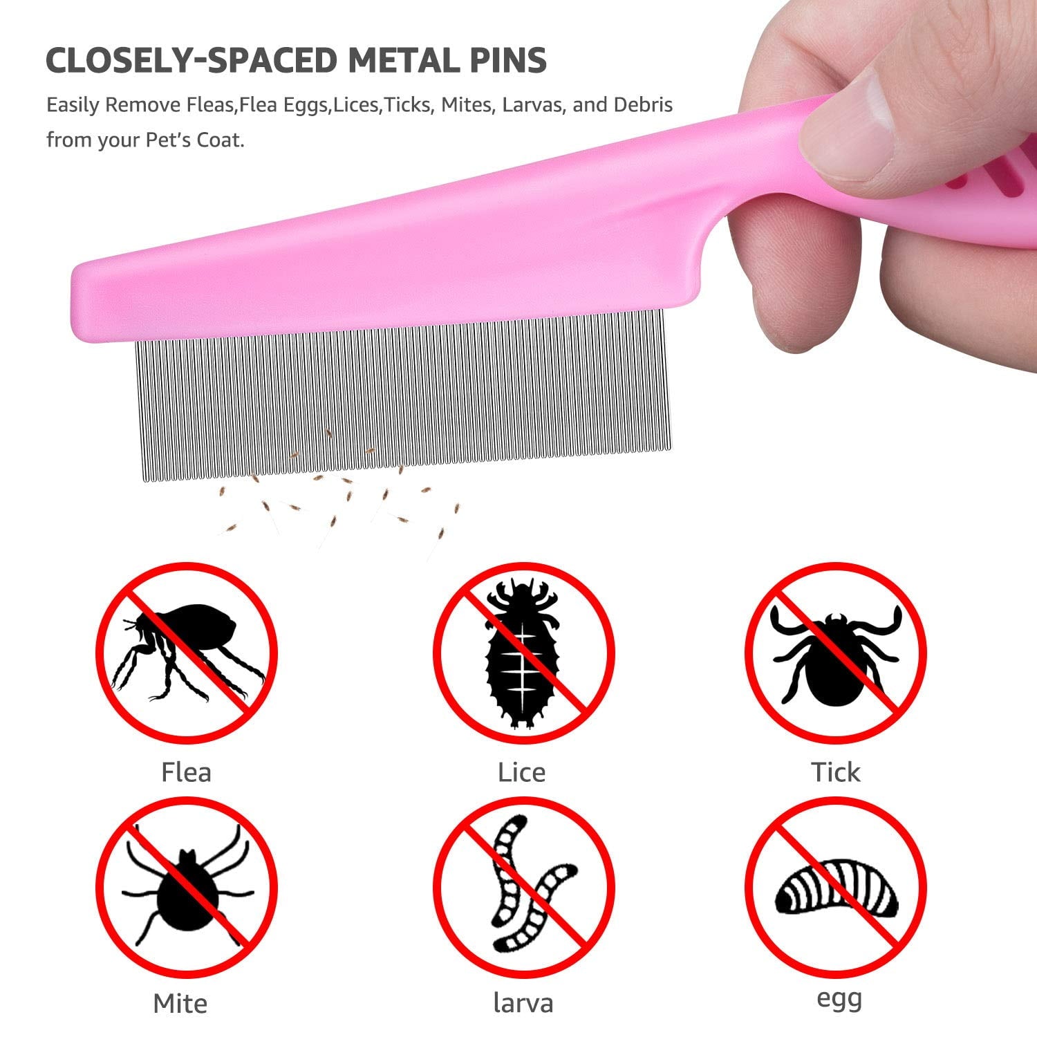 Metal Dog Combs for Cats Dogs, Pet Grooming Combs Set with Round Teeth for Dogs Cats and Other Pets Removing Tangles and Knots