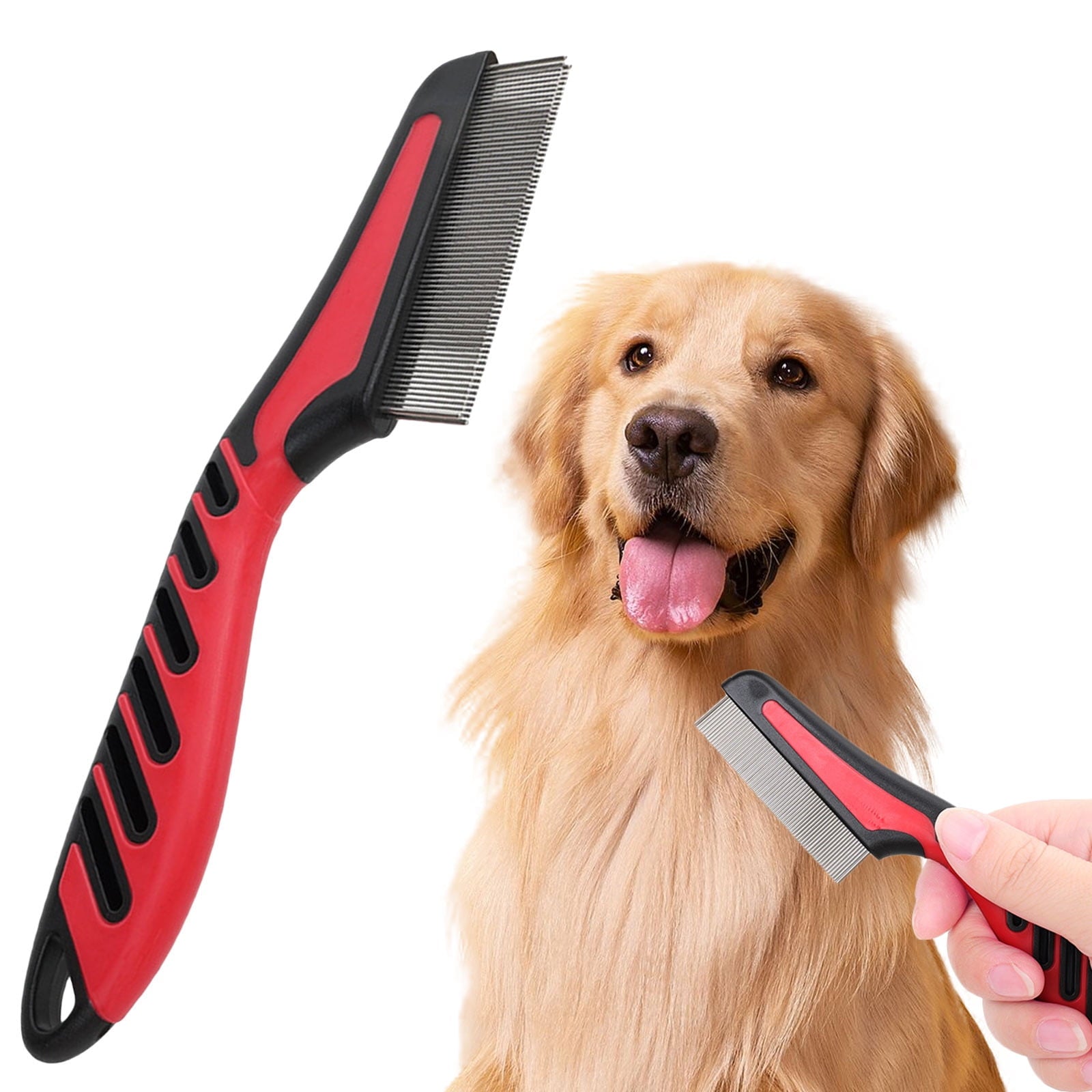 Qaailabf Pet Flea Comb for Dogs and Cats with Long Handle Double Rows Lice and Flea Removal Grooming Tool for Ticks and Lice Care Accessories 2.5x0.9x15.3cm