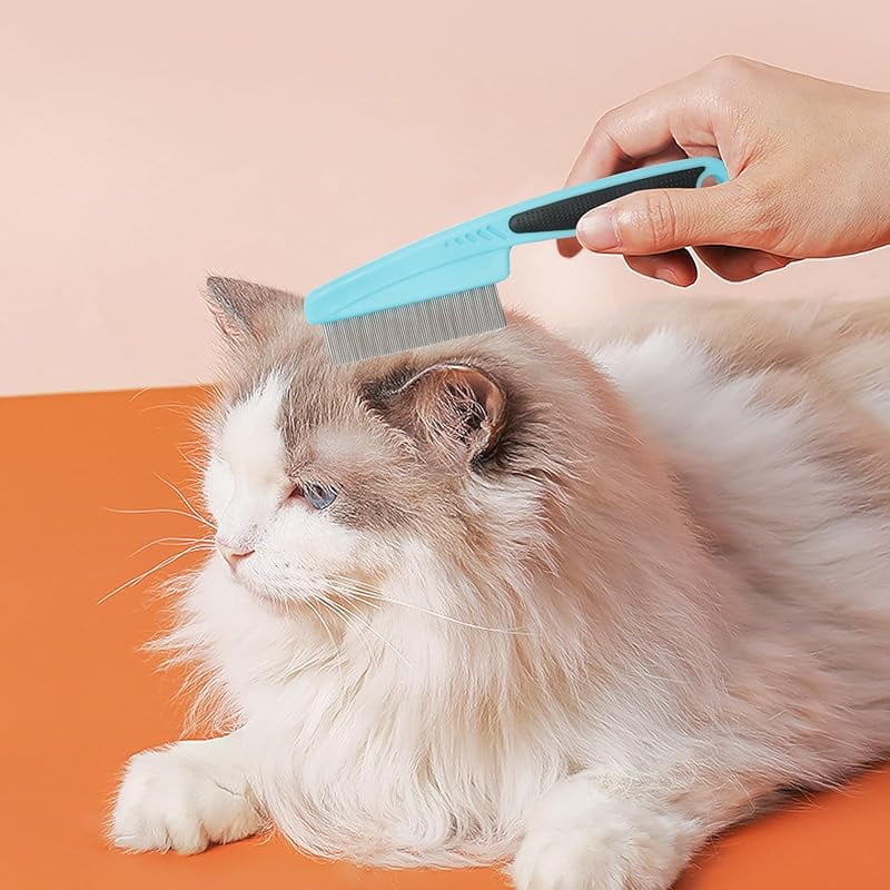 Flea and Lice Comb for Dogs and Cats - Promotes Hair Growth, Removes Loose Hair, Knots, and Flakes - Rubber Handle Brush for Pet Grooming (Pink)