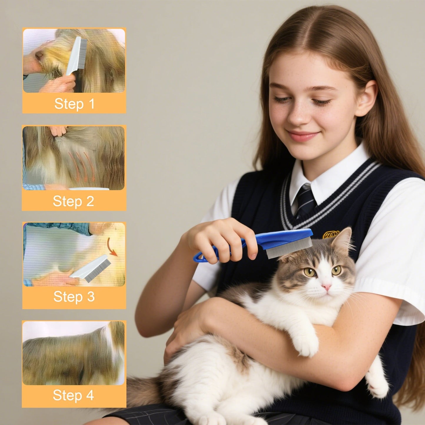 Premium Pet Flea Comb for Dogs and Cats Fine Tooth Grooming Tool with Ergonomic Handle