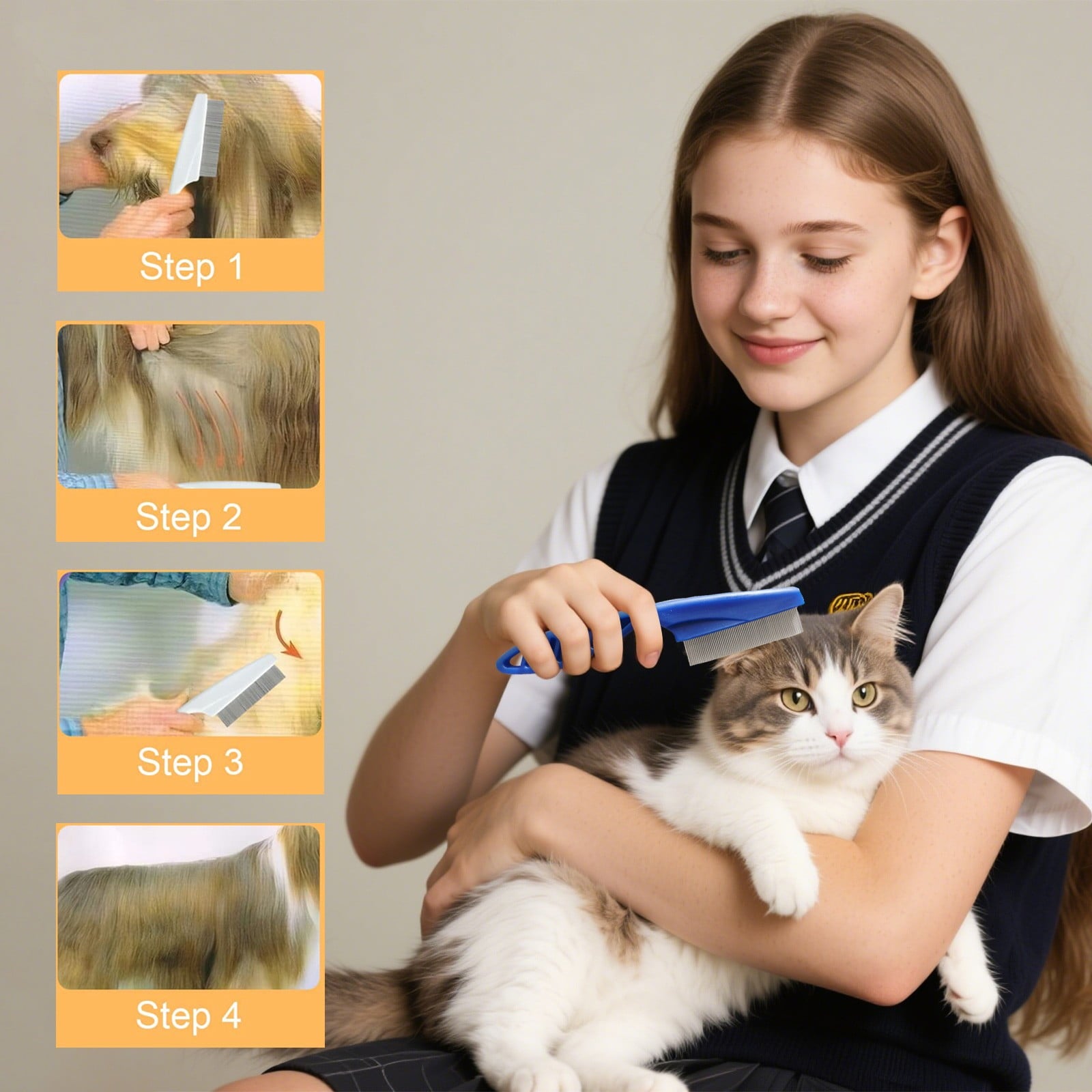 Premium Pet Flea Comb for Dogs and Cats Fine Tooth Grooming Tool with Ergonomic Handle