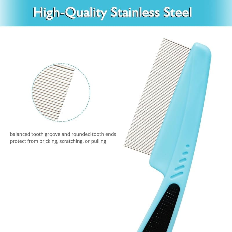 Flea and Lice Comb for Dogs and Cats - Promotes Hair Growth, Removes Loose Hair, Knots, and Flakes - Rubber Handle Brush for Pet Grooming (Pink)